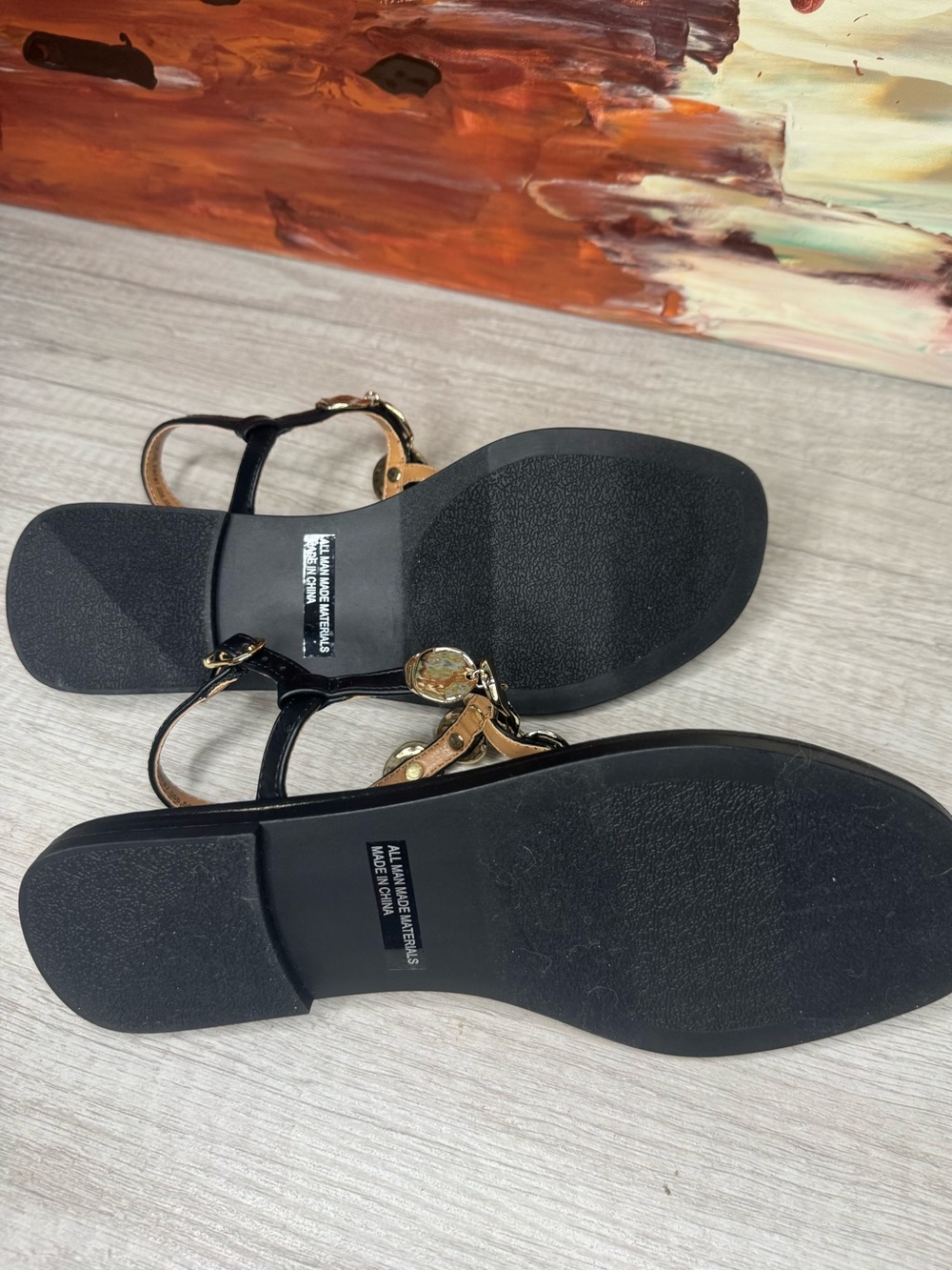 Dolce Vita Black Sandals with Gold Coin Embellishments - Picture 5 of 7